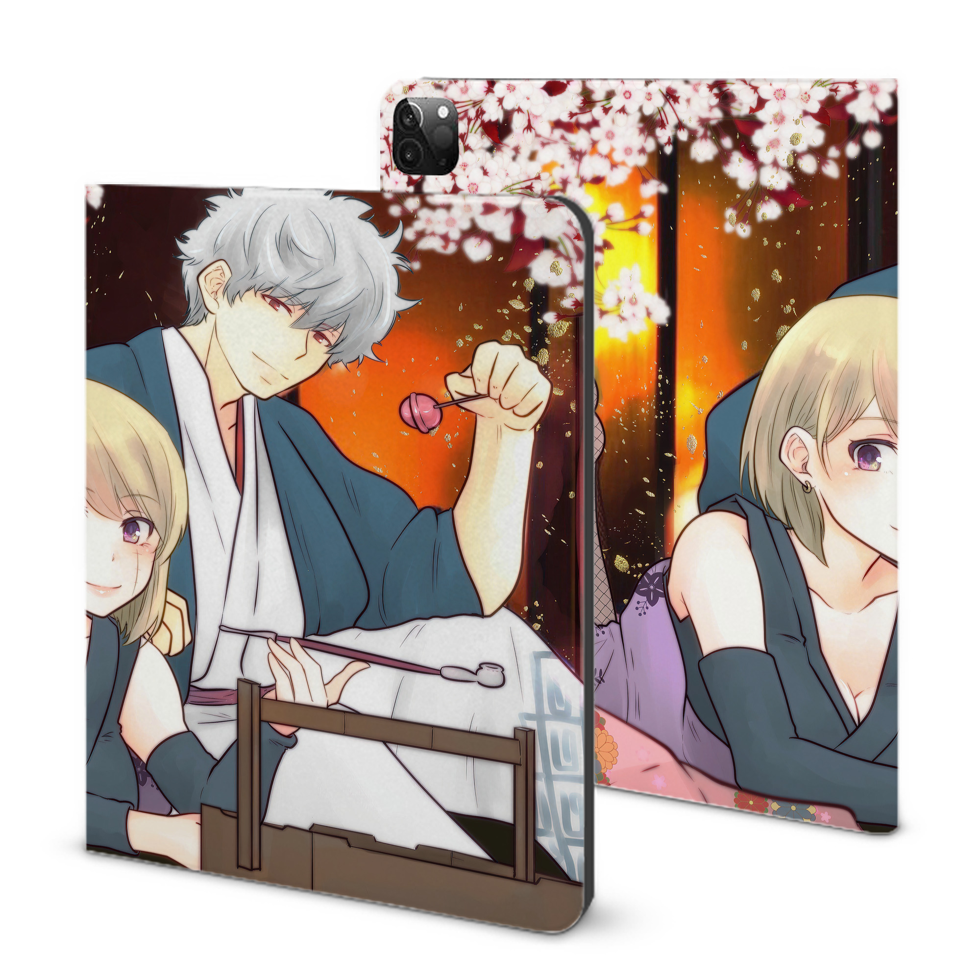 （画像用） ぎんたま 坂田銀時（さかたぎんとき） 神楽 志村新八（しむら しんぱち） GINTAMA Sakata Gintoki Kagura Shimura Shinpachi IPadケース ペンホルダー付き ブックスタイルデザイン